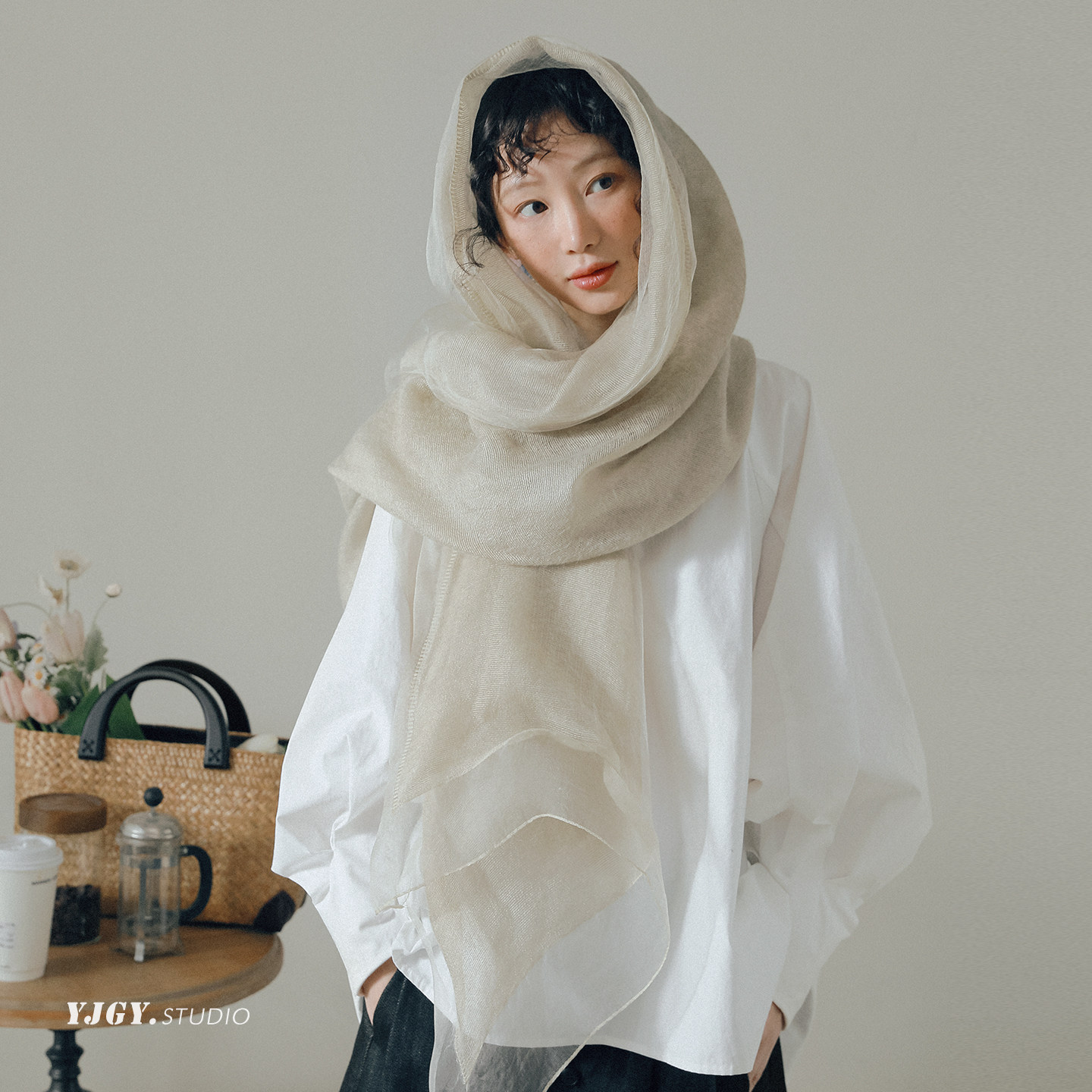 印计谷羽自留桑蚕丝围巾女春夏季韩版高级感百搭薄款披肩时尚纯色