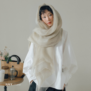 披肩时尚 高级感百搭薄款 纯色 韩版 印计谷羽自留桑蚕丝围巾女春夏季