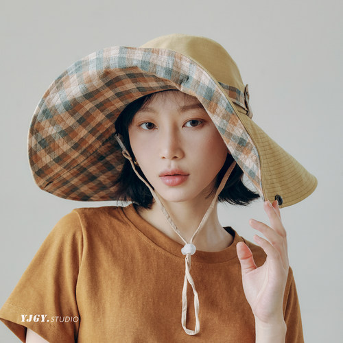 印计谷羽 防紫外线大檐防晒渔夫帽女春夏季遮阳帽UPF50+户外帽子