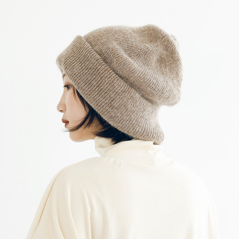 印计谷羽 兔毛针织毛线帽子女秋冬百搭保暖韩版日系可爱包头帽潮