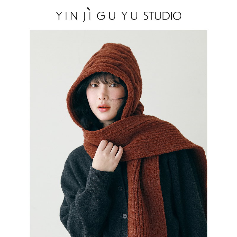 印计谷羽圈圈羊毛连帽围巾