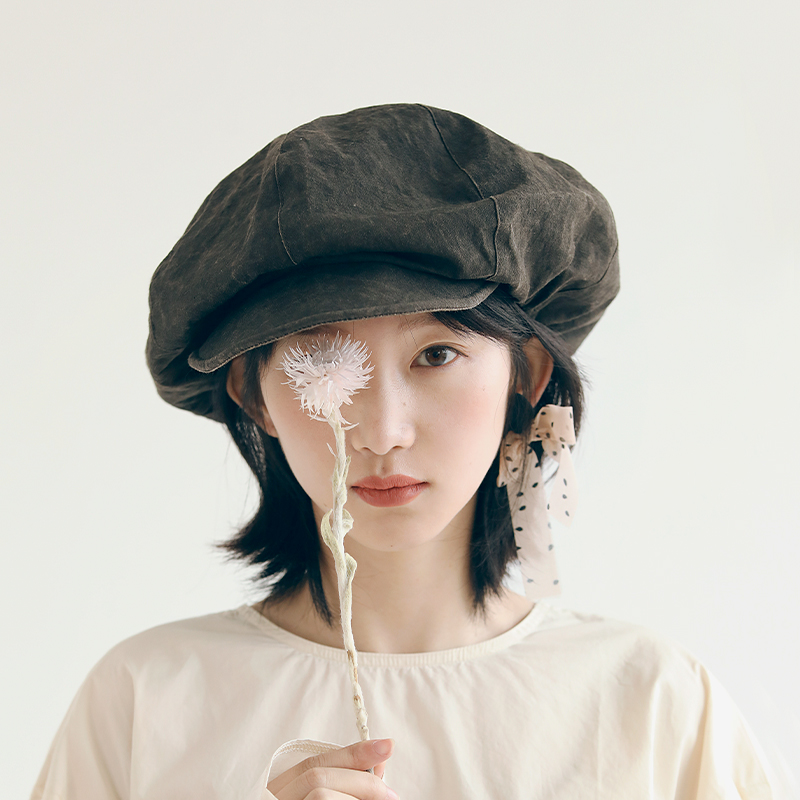 刘亦菲许红豆同款原创设计师自留款云朵帽秋冬柿染文艺画家帽子女