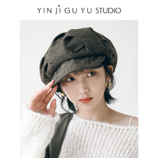 印計(jì)谷羽 羊毛帽子女春秋百搭設(shè)計(jì)感顯臉小報(bào)童帽文藝復(fù)古鴨舌帽