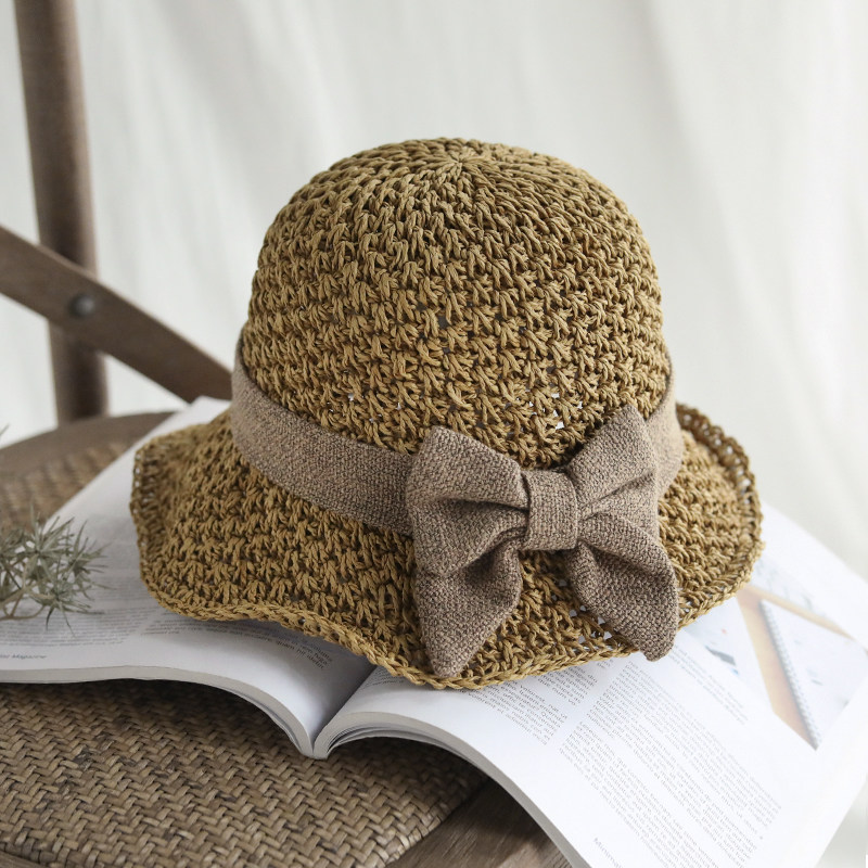 韩版草帽女夏小清新甜美可爱小檐蝴蝶结圆顶遮阳帽春夏出游渔夫帽