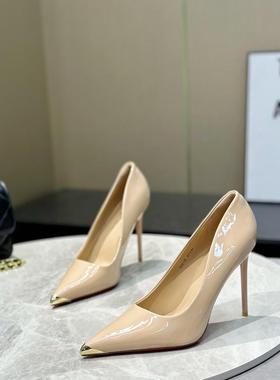 黑色漆皮御姐风尖头浅口高跟鞋女鞋防水台2025年新款细跟法式单鞋