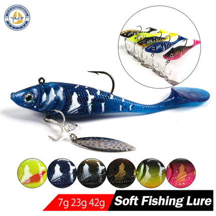 新品T尾包铅鱼软饵7g23g42路亚钩路亚饵带旋转亮片包铅鱼双钩假饵