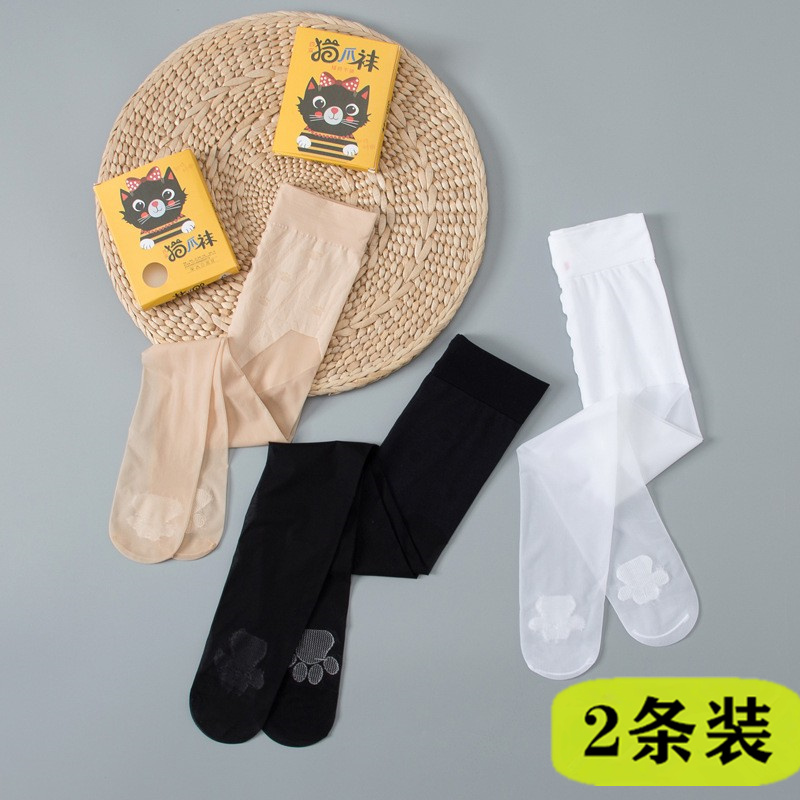 女童猫爪袜任意剪丝袜儿童连裤袜夏季超薄款菠萝袜肉色舞蹈袜防滑