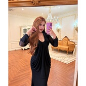 古典轮廓 气质网纱腰部拼接绑带设计修身 遮肚子显瘦连衣裙G131