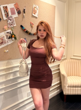 香颂缪斯 夏季复古性感辣妹风气质缩褶设计短袖连衣裙G192/G208