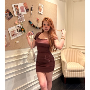 连衣裙G192 复古性感辣妹风气质缩褶设计短袖 G208 夏季 香颂缪斯