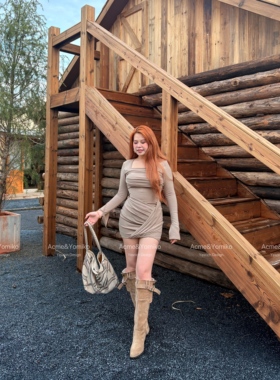 赤茶晚吟 名媛千金复古风纯欲性感辣妹显瘦设计款长袖连衣裙G270