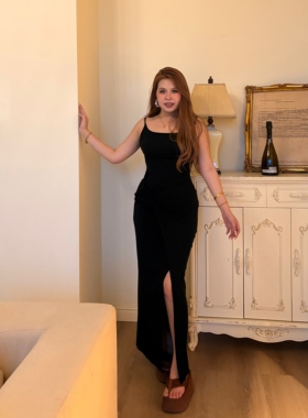 左岸迷情 复古优雅端庄休闲遮肉显瘦扭结设计款吊带连衣裙G195