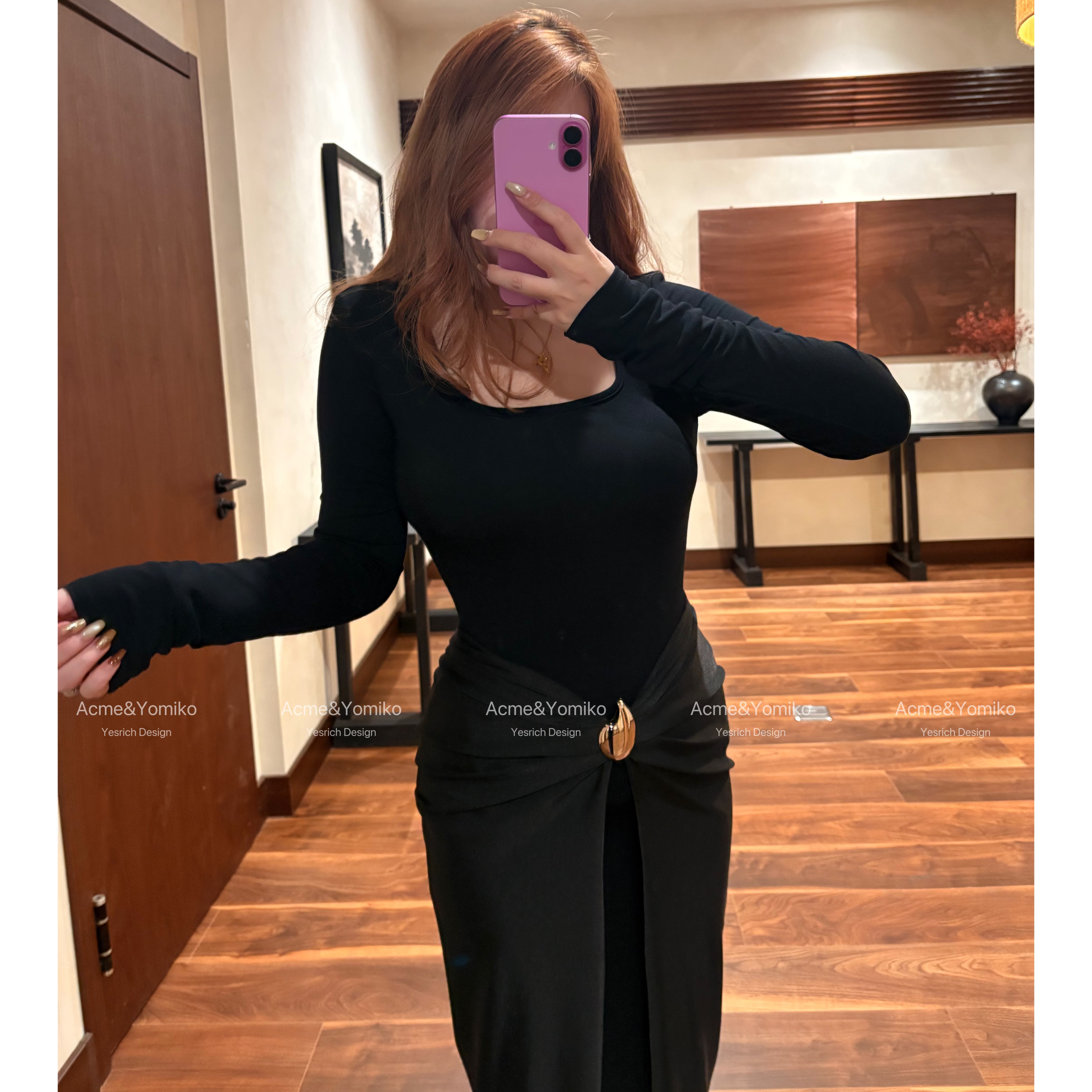 赫本缪斯 法式复古赫本风优雅通勤显瘦带挡片设计方领连衣裙G322