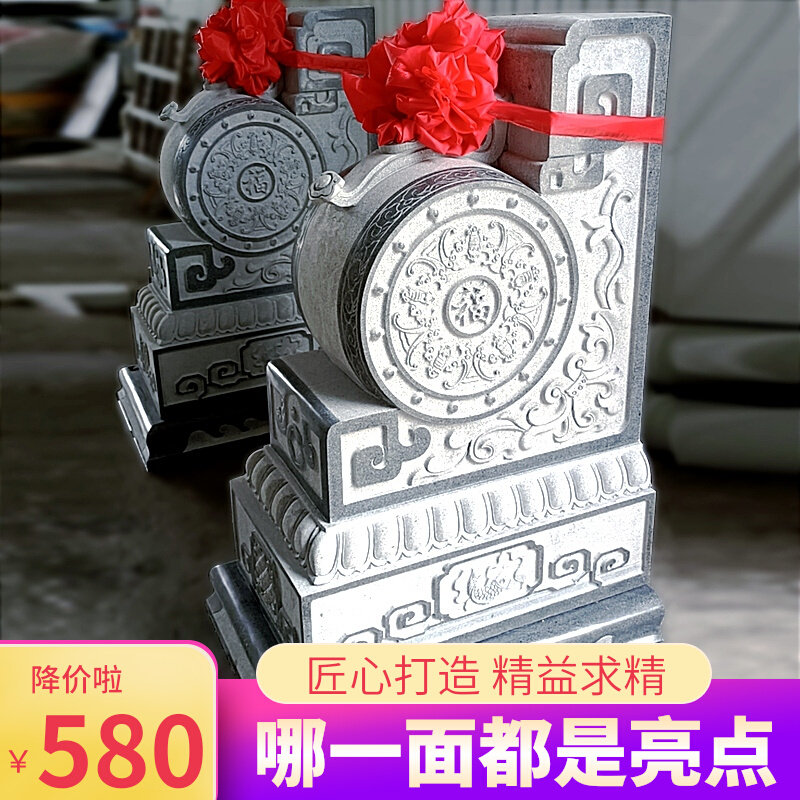 芝麻黑石雕门墩抱鼓石一对花岗岩麻石门鼓中式五福门墩大门口摆件
