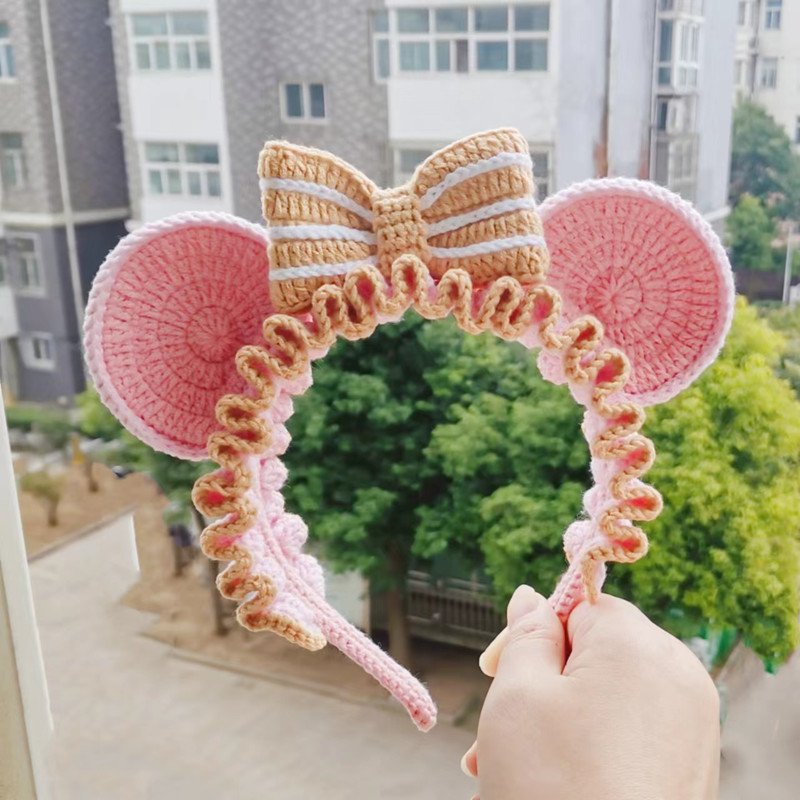 成品手工钩织毛线发箍雪莉玫头箍达菲熊迪士尼头饰卡通熊耳朵拍照