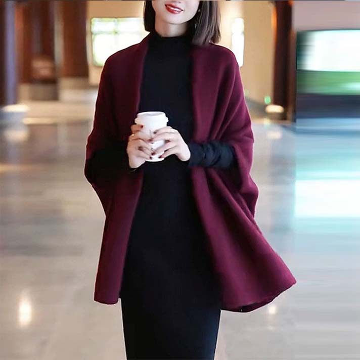 新款蝙蝠袖羊绒披肩女宽松针织羊毛外套洋气开衫斗篷潮