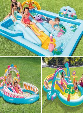 INTEX充气水池游泳池宝宝海洋球池喷水戏水池滑梯益智儿童玩具