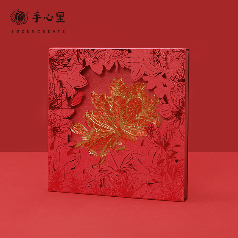 手心里映山镀金金属书签礼盒 中国风国潮创意红色文创礼品 浪漫寓意