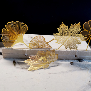 【弘道文创】喜新生活叶脉金属书签 荷花书签银杏叶梧桐男女生生日礼物小清新纪念品 古典中国风特色创意礼物文青范节日礼