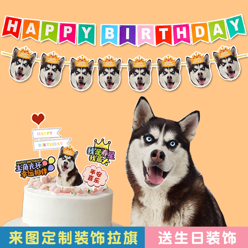 宠物店猫狗生日聚会派对用品装饰布置头像照片卡通可爱创意拉旗