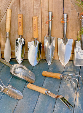 园艺不锈钢铁铲子刻度铲铁耙家庭用种花菜加厚款挖土松土种植工具