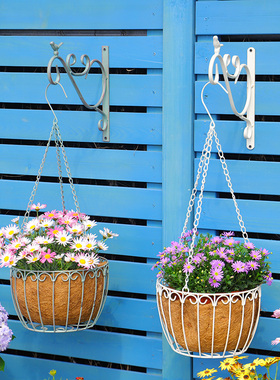 铁艺S花垂吊篮 悬挂式吊盆花篮花园绿植花卉挂式花盆欧式复古做旧