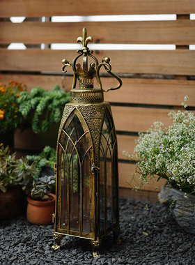 复古铁艺镂空摩洛哥风灯烛台庭院阳台花园落地摆件园艺装饰品