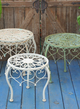 欧式创意皇冠铸铁花架凳 落地阳台庭院小矮摆设花盆铁艺置物花架