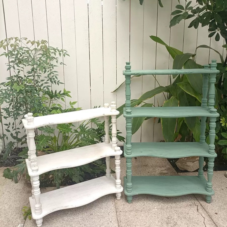 法式仿古实木三层四层花架置物架阳台花园木艺做旧多层展示架