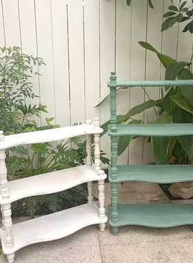 法式做旧实木三层四层落地花架置物架铁网壁挂柜黑板多层展示架