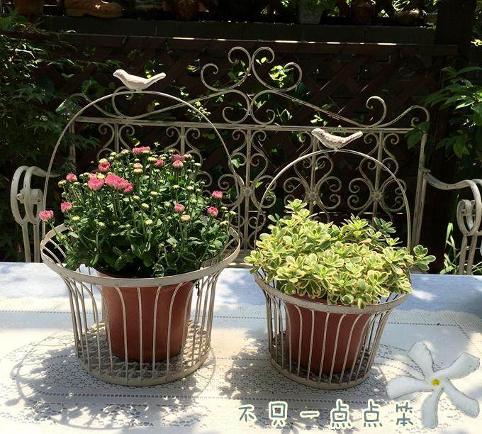 复古做旧白色铁艺小鸟手提篮 花托架 大小套二 实用唯美款,鲜花速递/花卉仿真/绿植园艺,花盆,淘宝优惠券,粉丝福利购,淘宝优惠卷