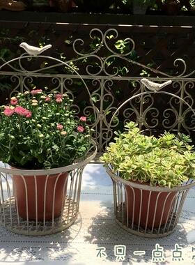 复古做旧白色铁艺小鸟手提篮 花托架 大小套二 实用唯美款