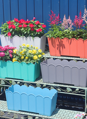 加厚栅栏塑料花瓣花盆 花箱花槽长条阳台种植箱 花园庭院种菜盆