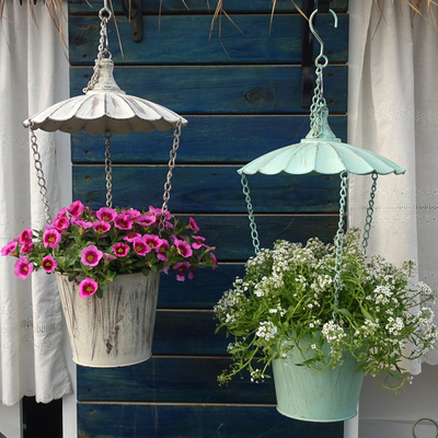 笨笨园艺铁艺降落伞垂吊桶 悬挂装饰盆器吊篮 覆古做旧欧式乡村