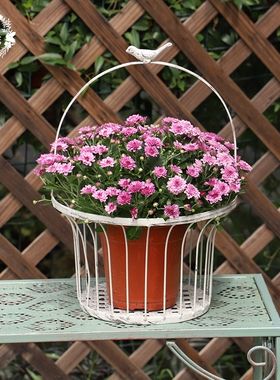 复古做旧白色铁艺小鸟手提篮 花托架 大小套二 实用唯美款