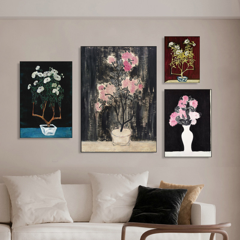 常玉植物花卉装饰画客餐厅卧室玄关网红壁画复古小众艺术油画挂画