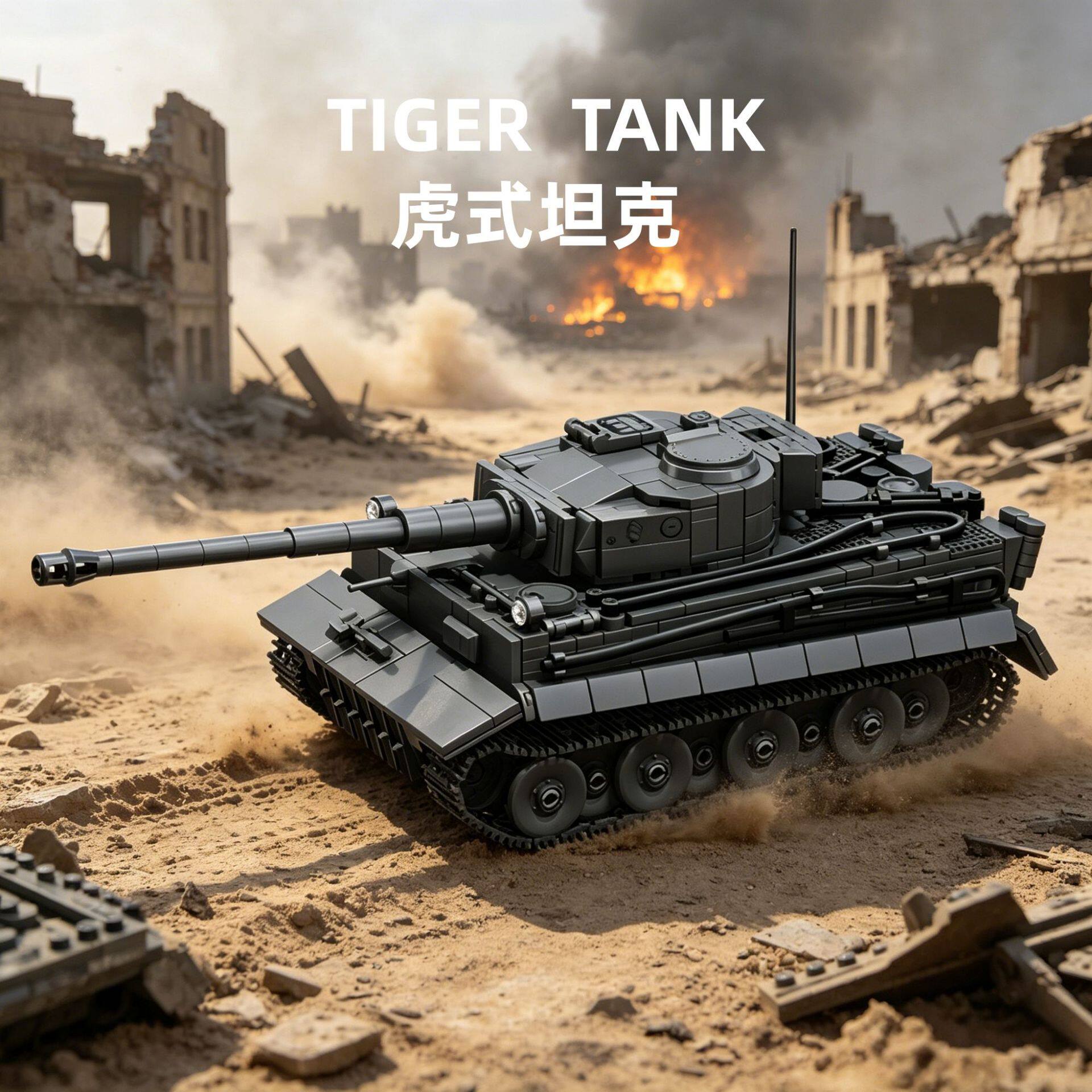 乐毅66106二战虎式初期型坦克模型儿童益智拼装积木军事玩具跨境