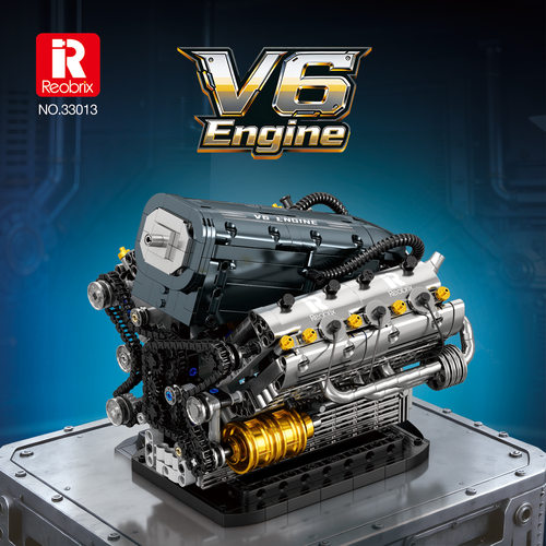 跨境积木新品Reobrix 33013v6发动机模型拼装积木玩具男孩礼物
