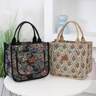 新款 通勤手提袋立体拉链手拎大容量女外出妈咪包 托特花朵布包时尚
