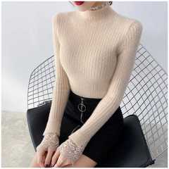 Mink like cashmere sweater women's autumn winter new 2020 half high collar lace foreign style with tight knit bottom coat