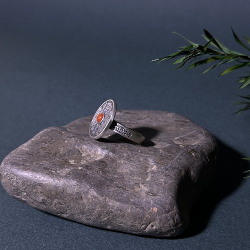 蕴吉山鬼红色银饰道系复古戒指