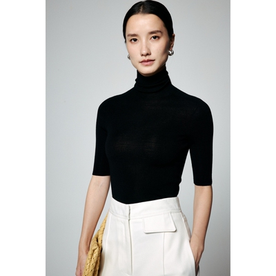 亲肤舒适美丽诺无缝堆堆领羊毛衫