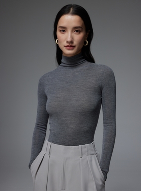 SOUL JUC 亲肤舒适美丽诺120S细羊毛 18针无缝一体高领薄款羊毛衫