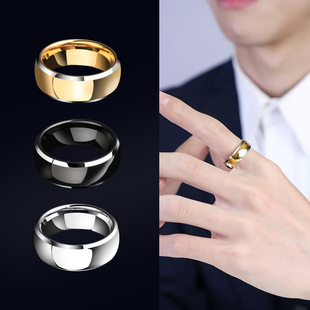 飒雅钨金戒指简约男款高级感单身尾戒刻字素戒光圈宽版指环黑银色