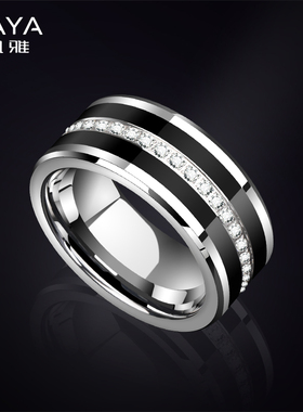 高级感戒指男士指环潮牌扳指钨金食指白乌金情侣钻戒黑色陶瓷个性