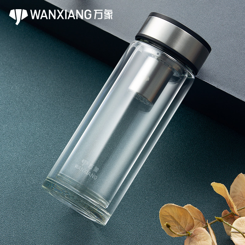 万象双层玻璃茶杯礼盒泡茶过滤带盖水杯商务透明大容量耐热玻璃杯