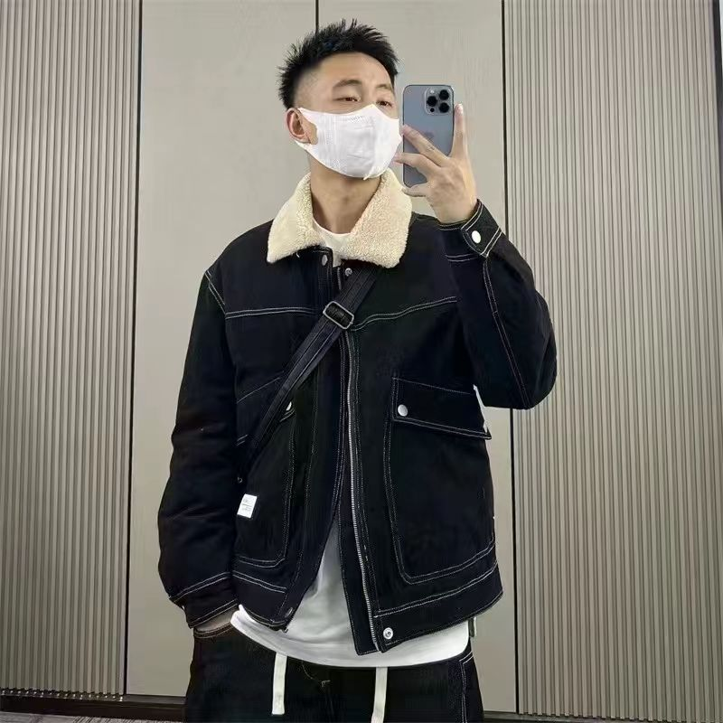 雪花绒夹克棉服男毛领翻领冬季美式潮牌复古痞帅冬装外套男