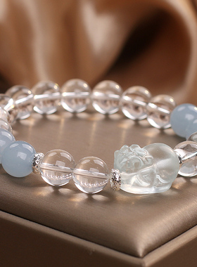 天然冰透白水晶手链女轻奢小众女
