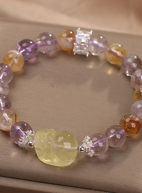 暴富天然紫水晶黄塔晶串珠手链