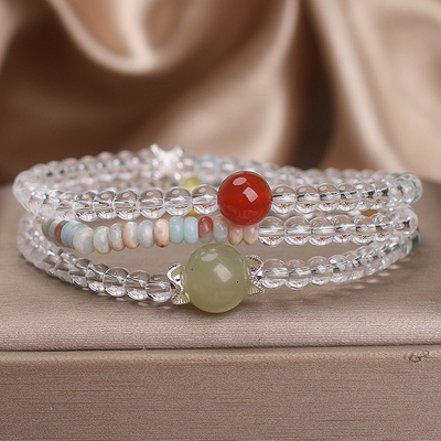 新款天然白水晶多层叠戴手链女款